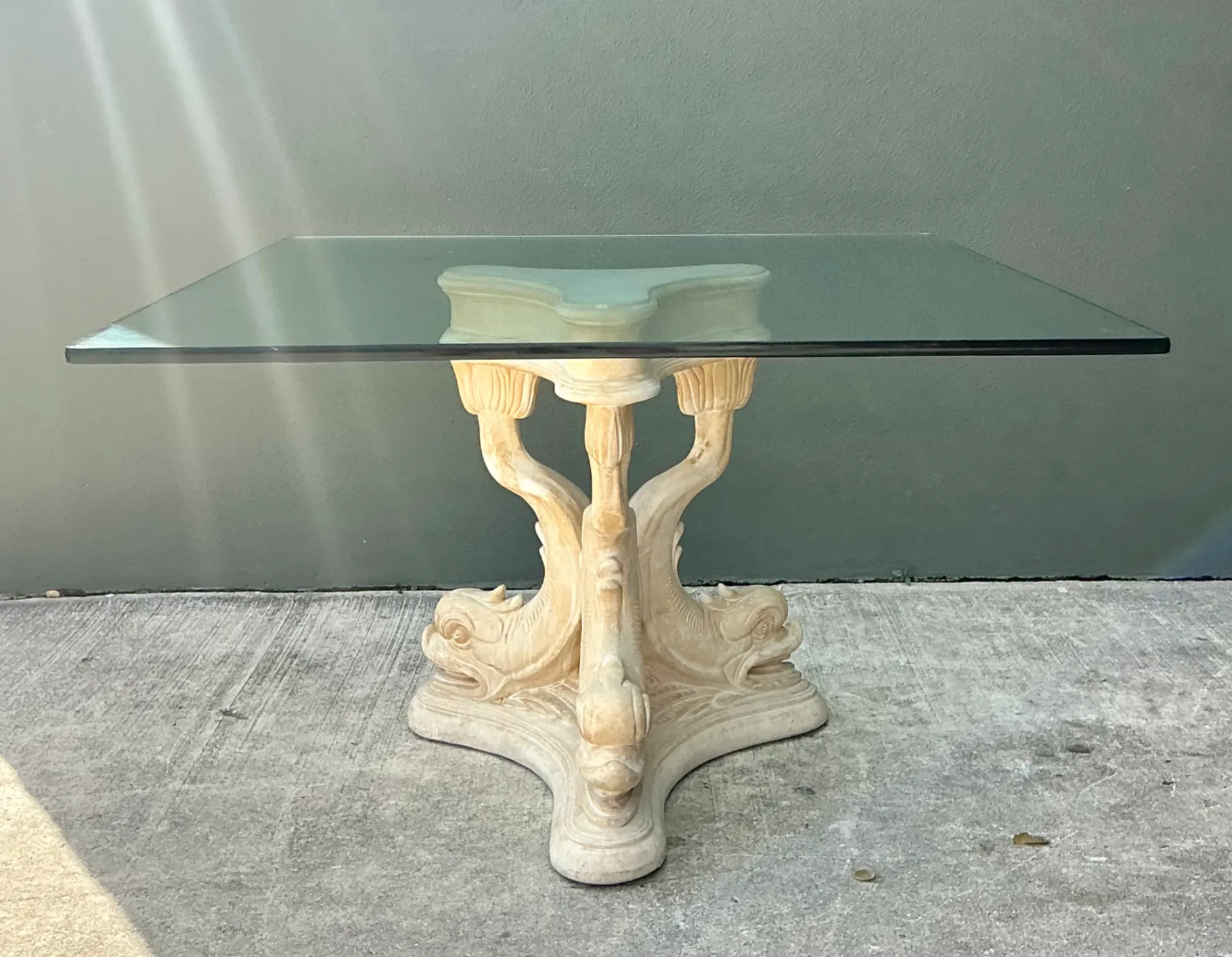 Vintage Plaster Dolphin Base Glass Dining Table — additional photo 6