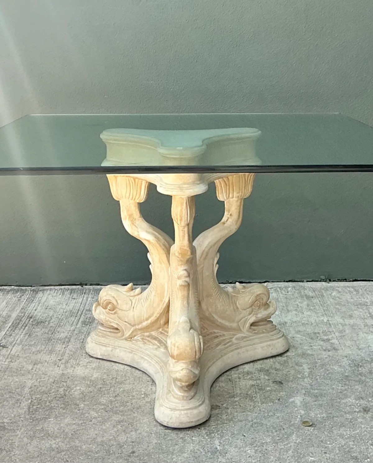 Vintage Plaster Dolphin Base Glass Dining Table — additional photo 6
