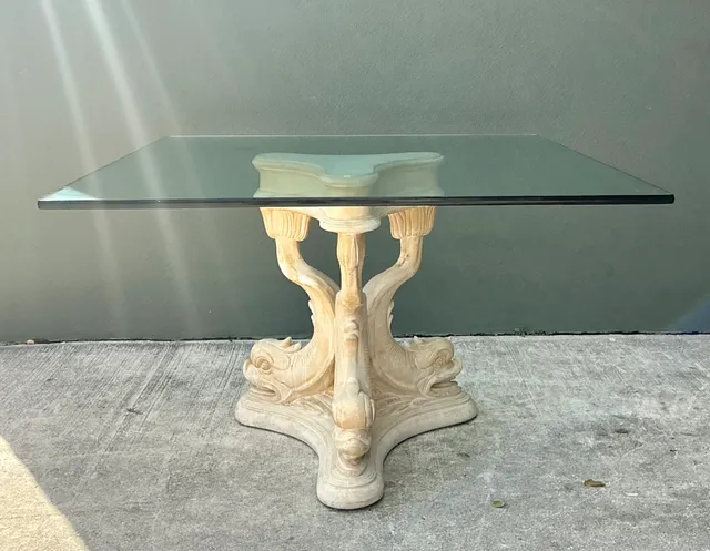 Vintage Plaster Dolphin Base Glass Dining Table — additional photo 6
