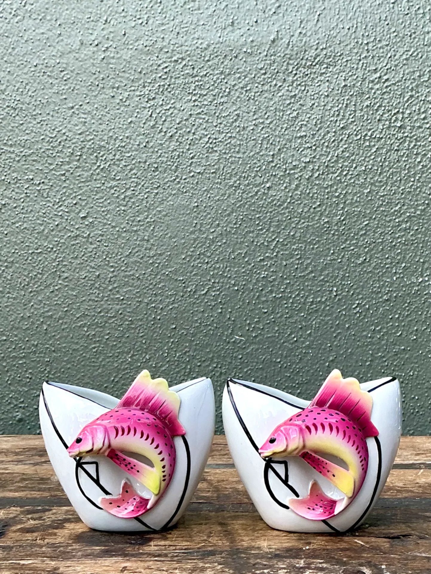 Vintage Stafford Ceramic Leaping Fish Vases - Pair — additional photo 2