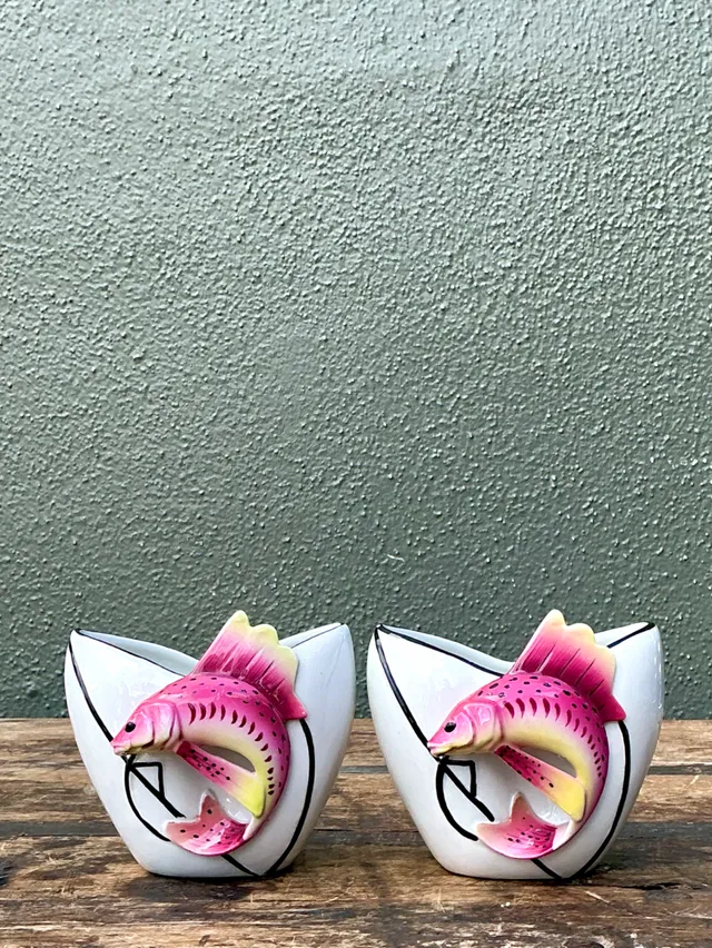Vintage Stafford Ceramic Leaping Fish Vases - Pair — additional photo 2