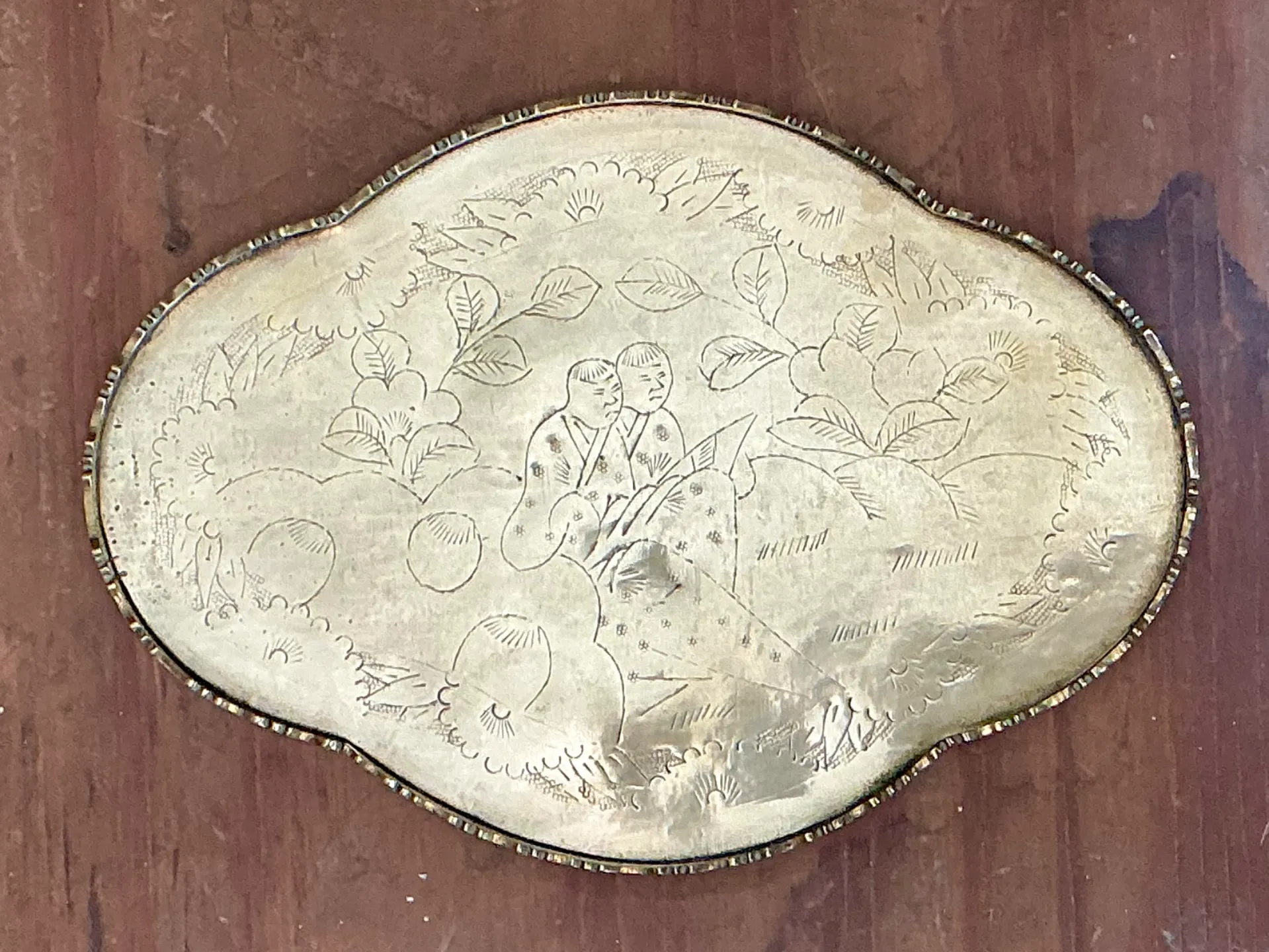 Vintage Engraved Chinoiserie Brass Tray — additional photo 2