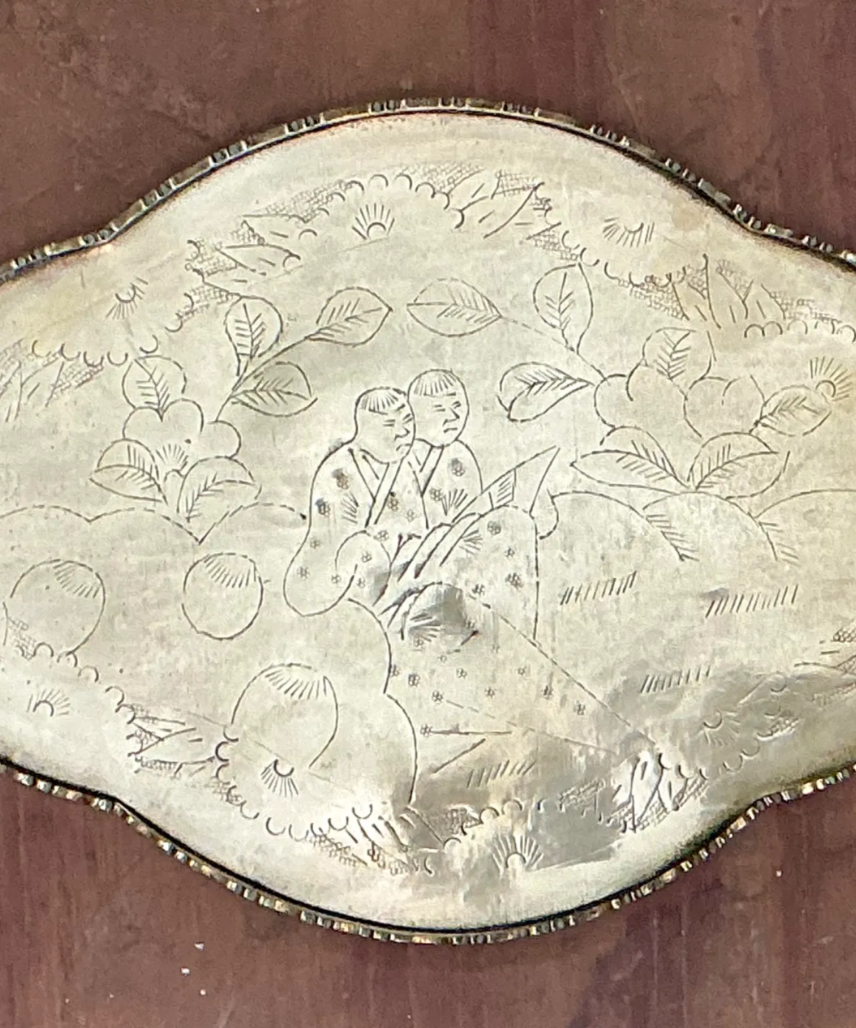 Vintage Engraved Chinoiserie Brass Tray — additional photo 2