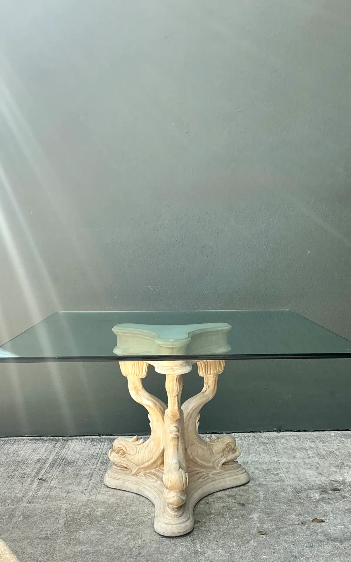 Vintage Plaster Dolphin Base Glass Dining Table — additional photo 8
