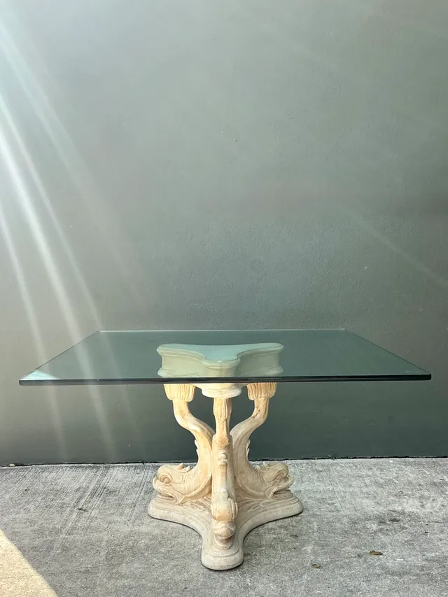 Vintage Plaster Dolphin Base Glass Dining Table — additional photo 8