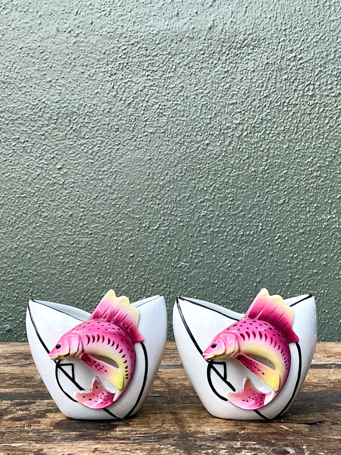 Vintage Stafford Ceramic Leaping Fish Vases - Pair — additional photo 4
