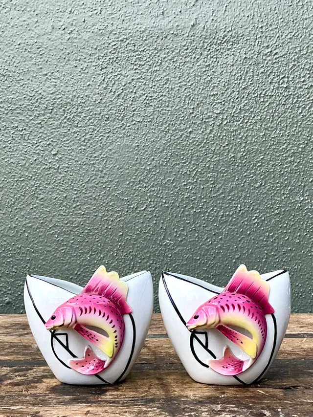 Vintage Stafford Ceramic Leaping Fish Vases - Pair — additional photo 4