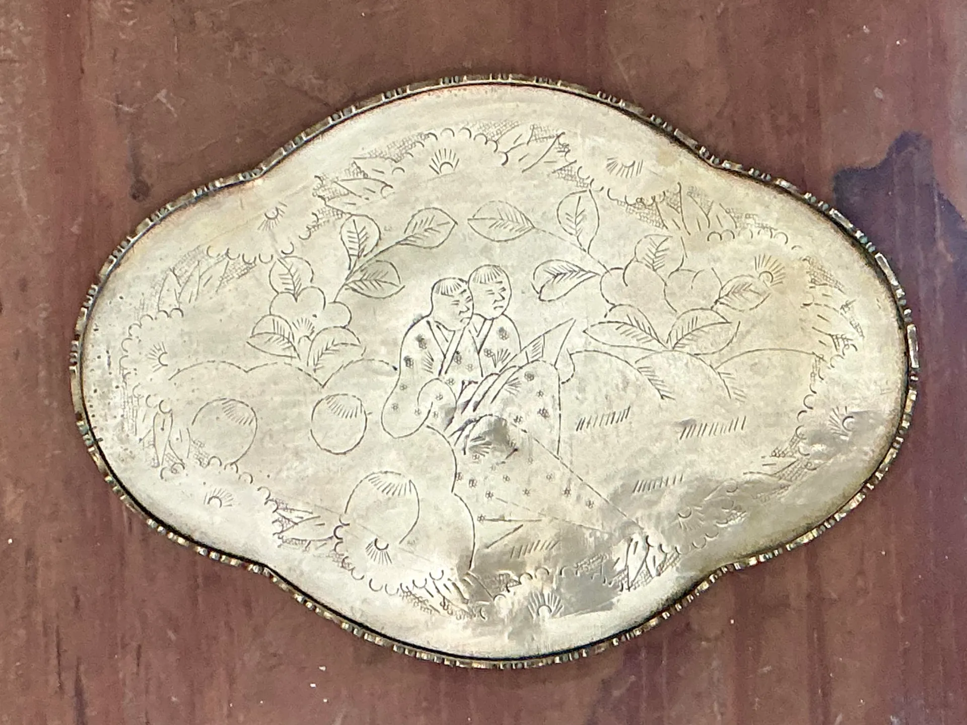 Vintage Engraved Chinoiserie Brass Tray — additional photo 4