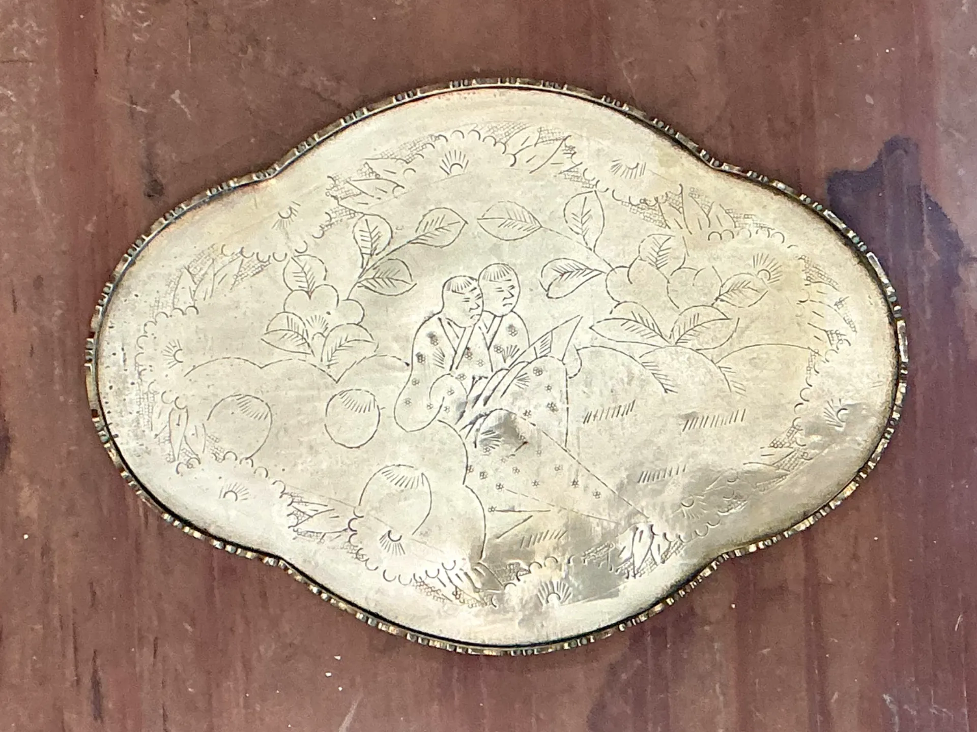 Vintage Engraved Chinoiserie Brass Tray — additional photo 6