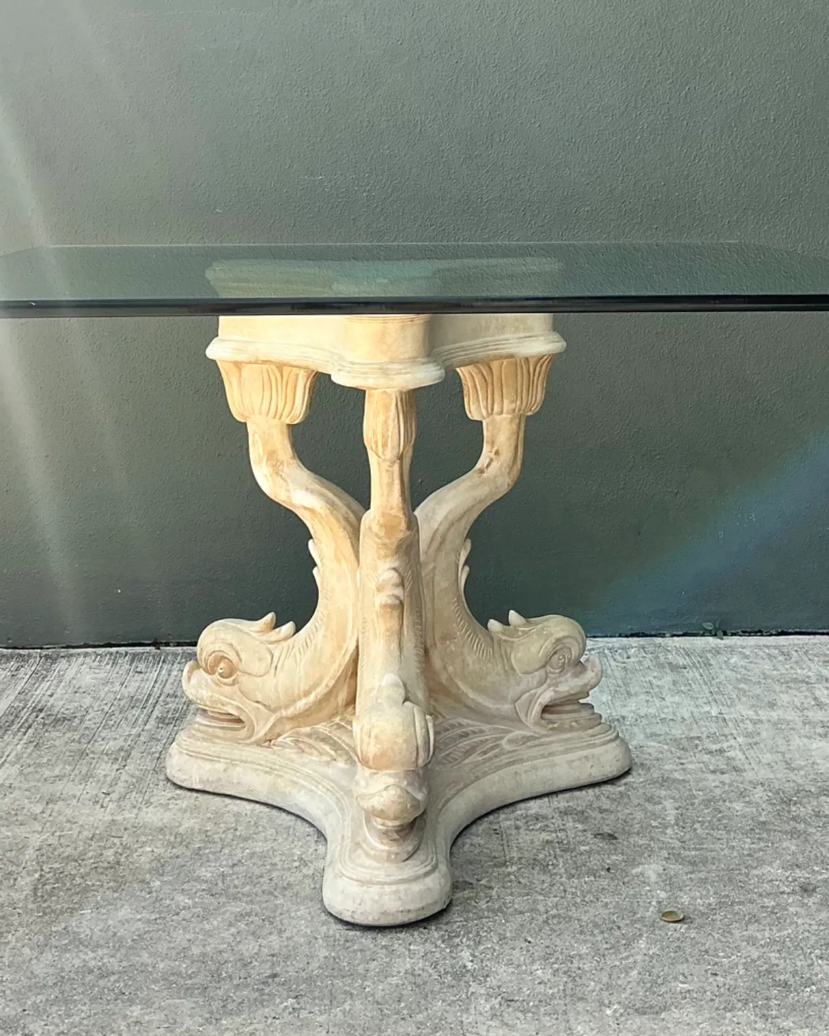Vintage Plaster Dolphin Base Glass Dining Table — additional photo 4