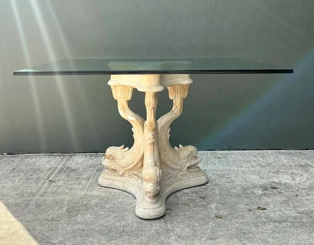 Vintage Plaster Dolphin Base Glass Dining Table — additional photo 4