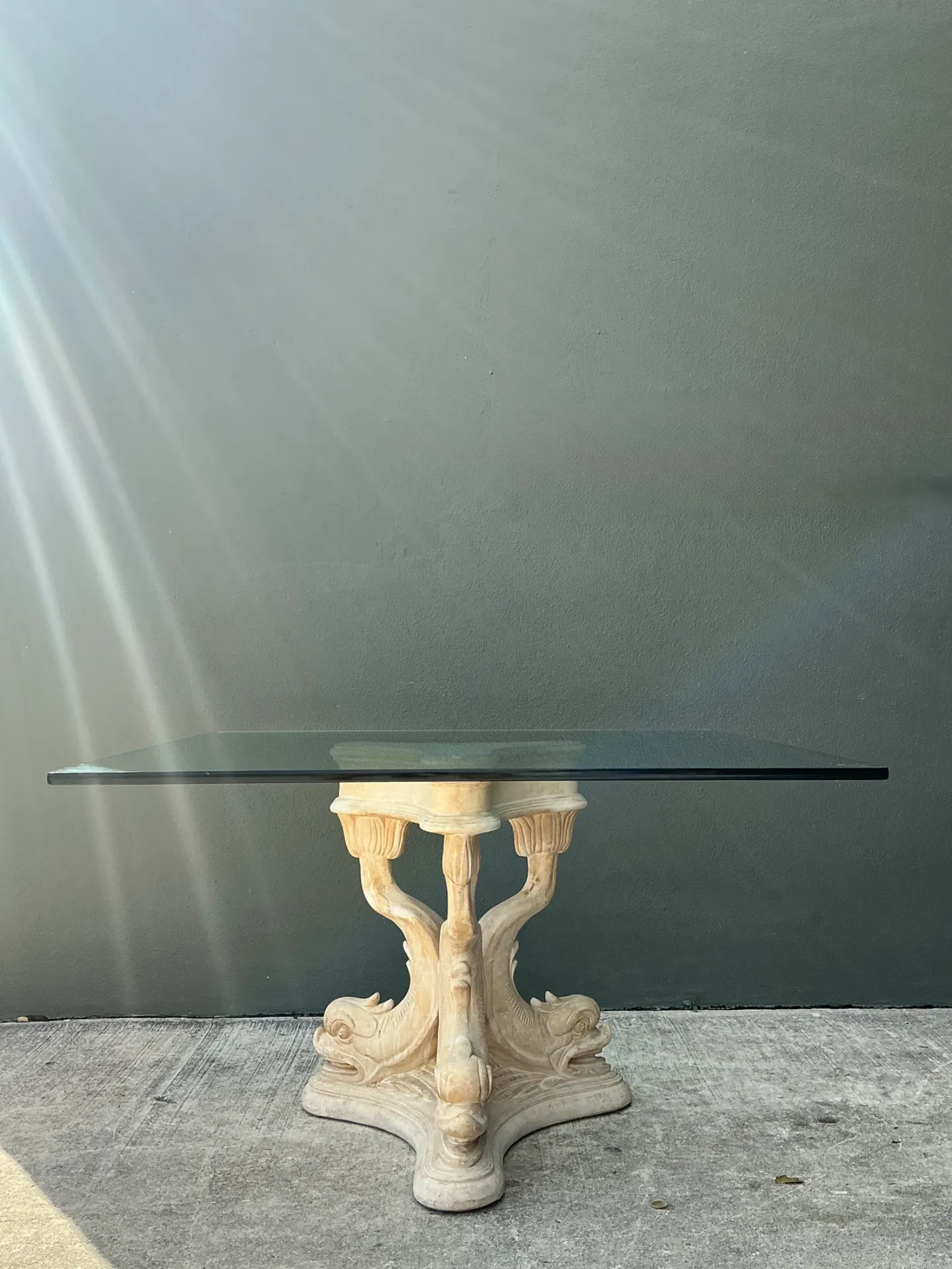 Vintage Plaster Dolphin Base Glass Dining Table — additional photo 2