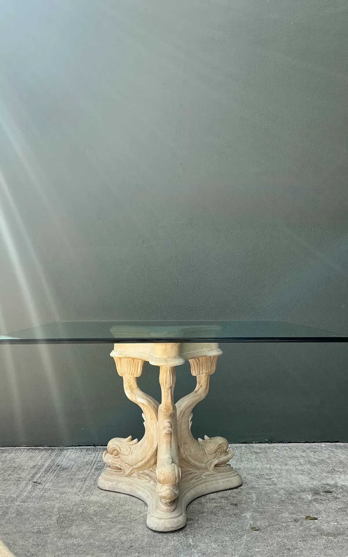 Vintage Plaster Dolphin Base Glass Dining Table — additional photo 2