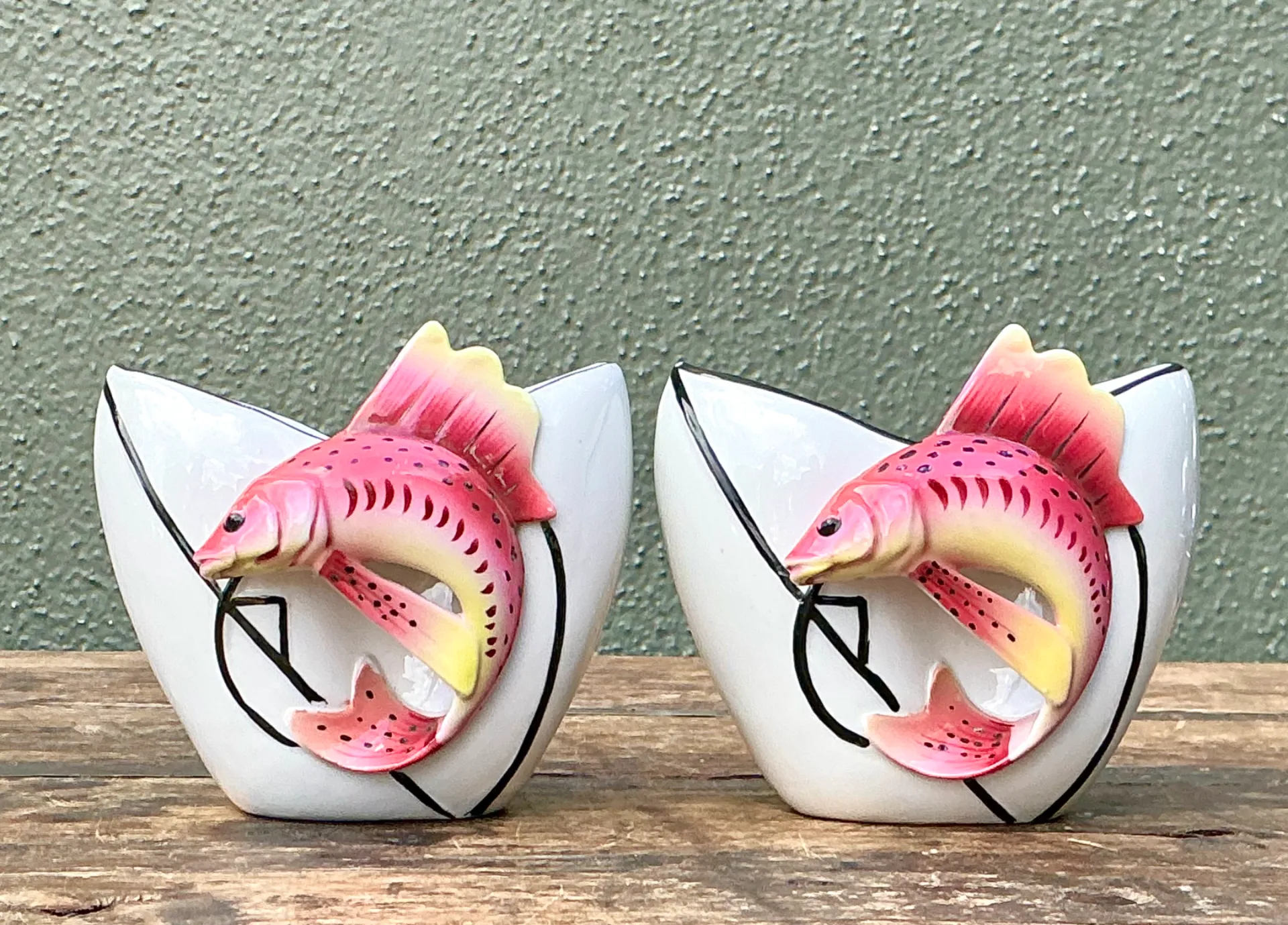 Vintage Stafford Ceramic Leaping Fish Vases - Pair — additional photo 7