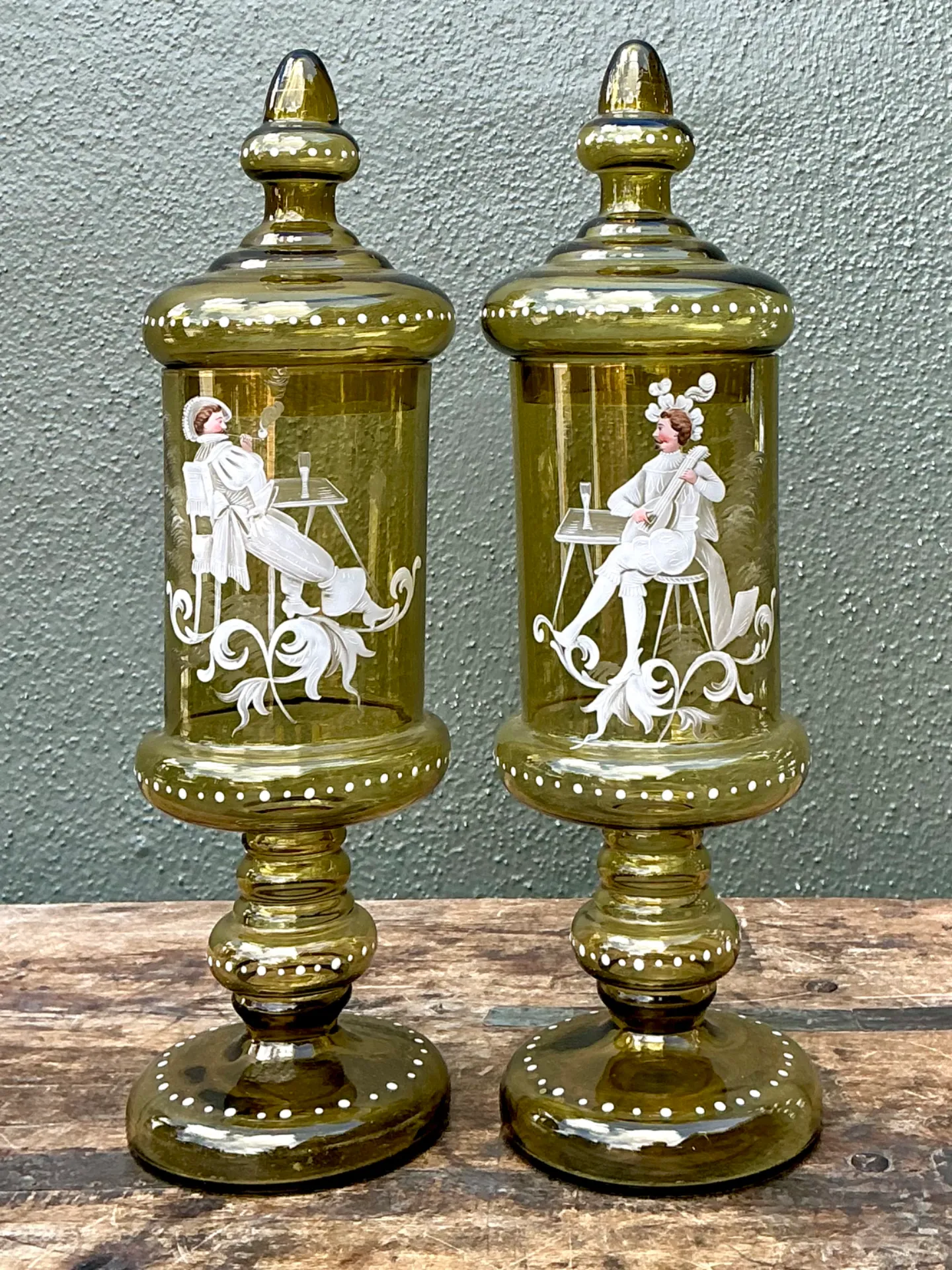 Vintage Hand-Painted Dandy Glass Apothecary Jars - Pair — additional photo 2