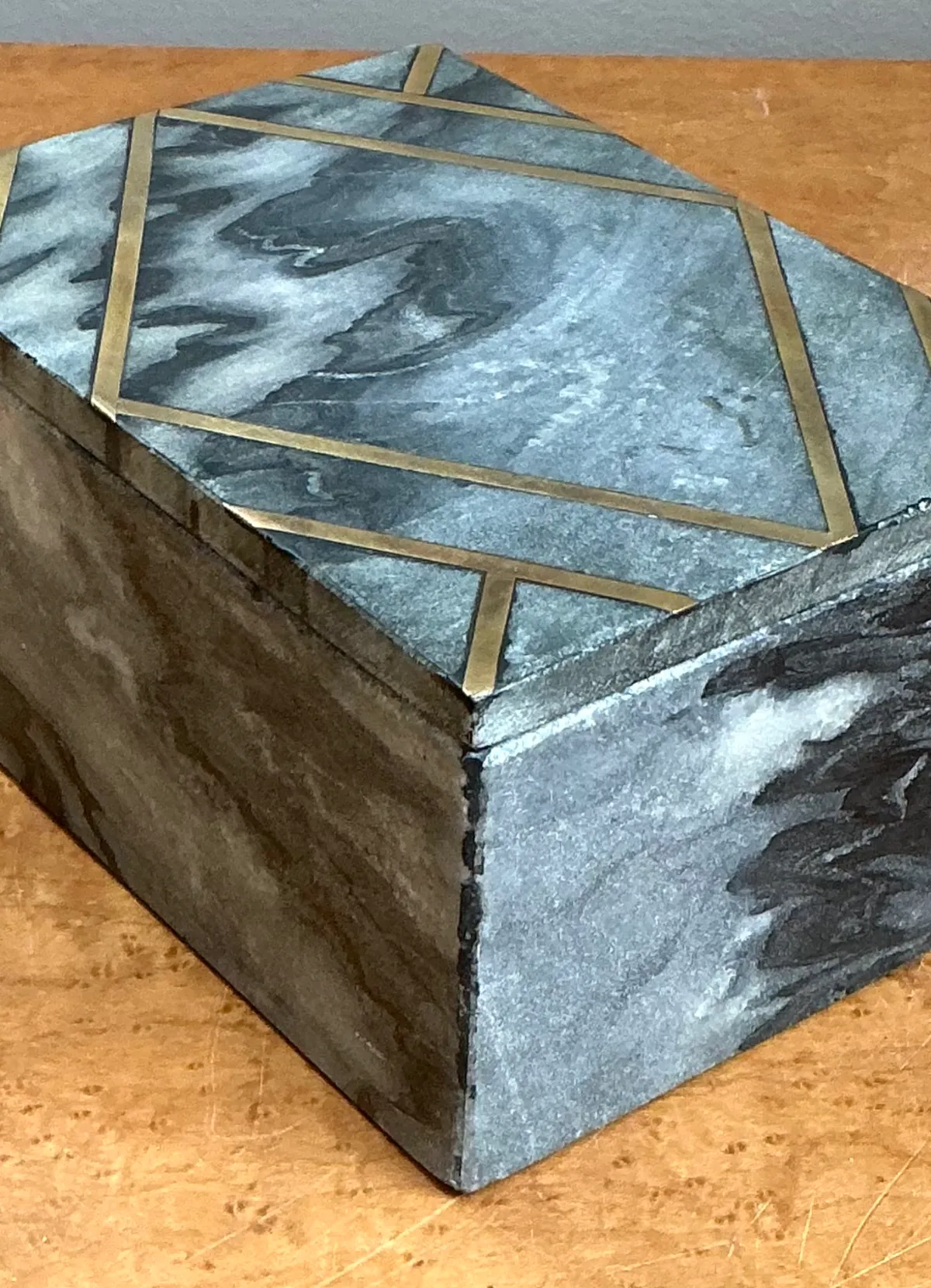 Vintage Geometric Brass Inlaid Stone Box — additional photo 4