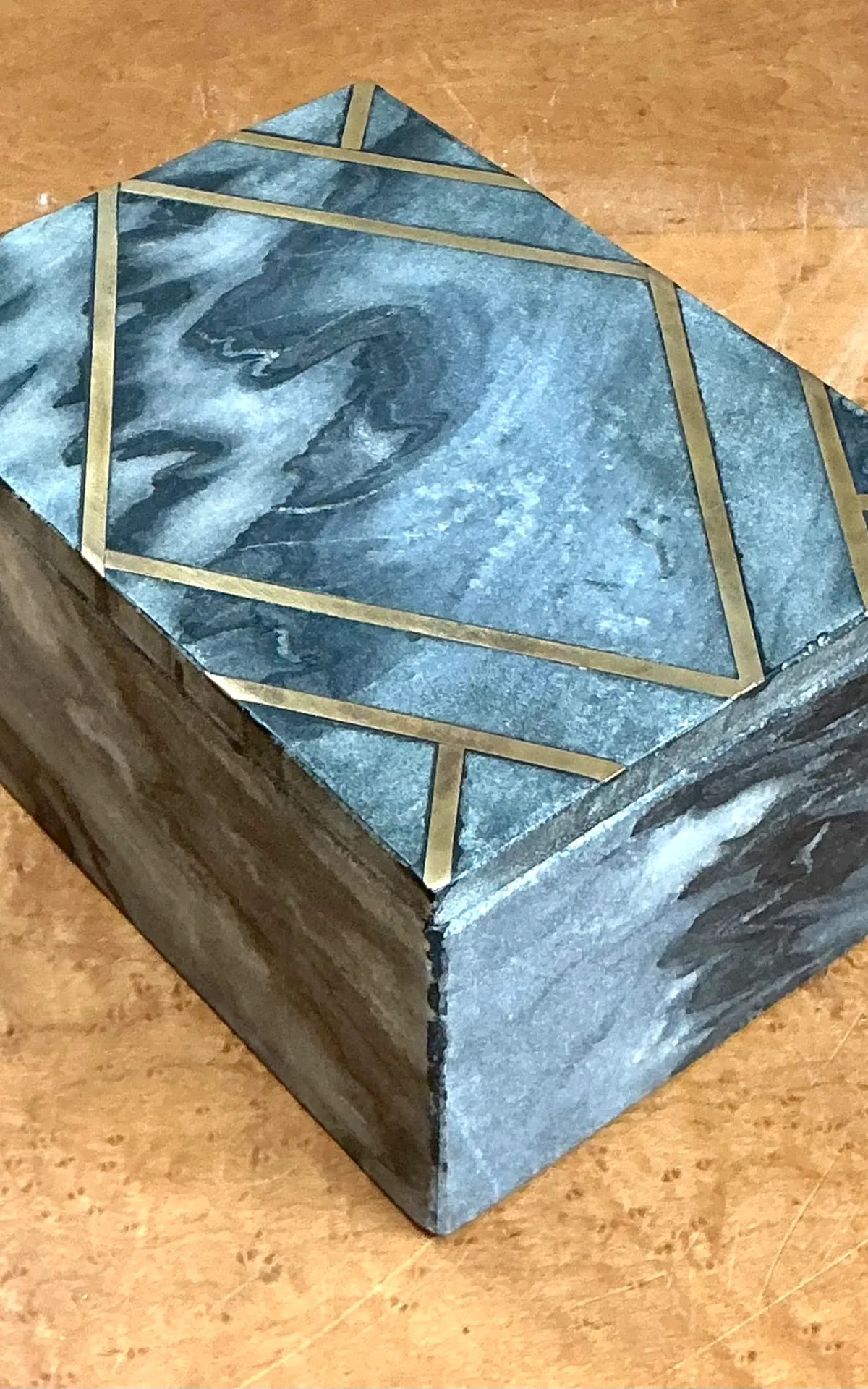 Vintage Geometric Brass Inlaid Stone Box — additional photo 2
