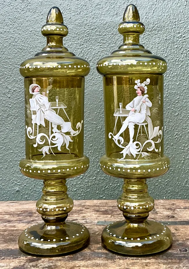 Vintage Hand-Painted Dandy Glass Apothecary Jars - Pair — additional photo 8