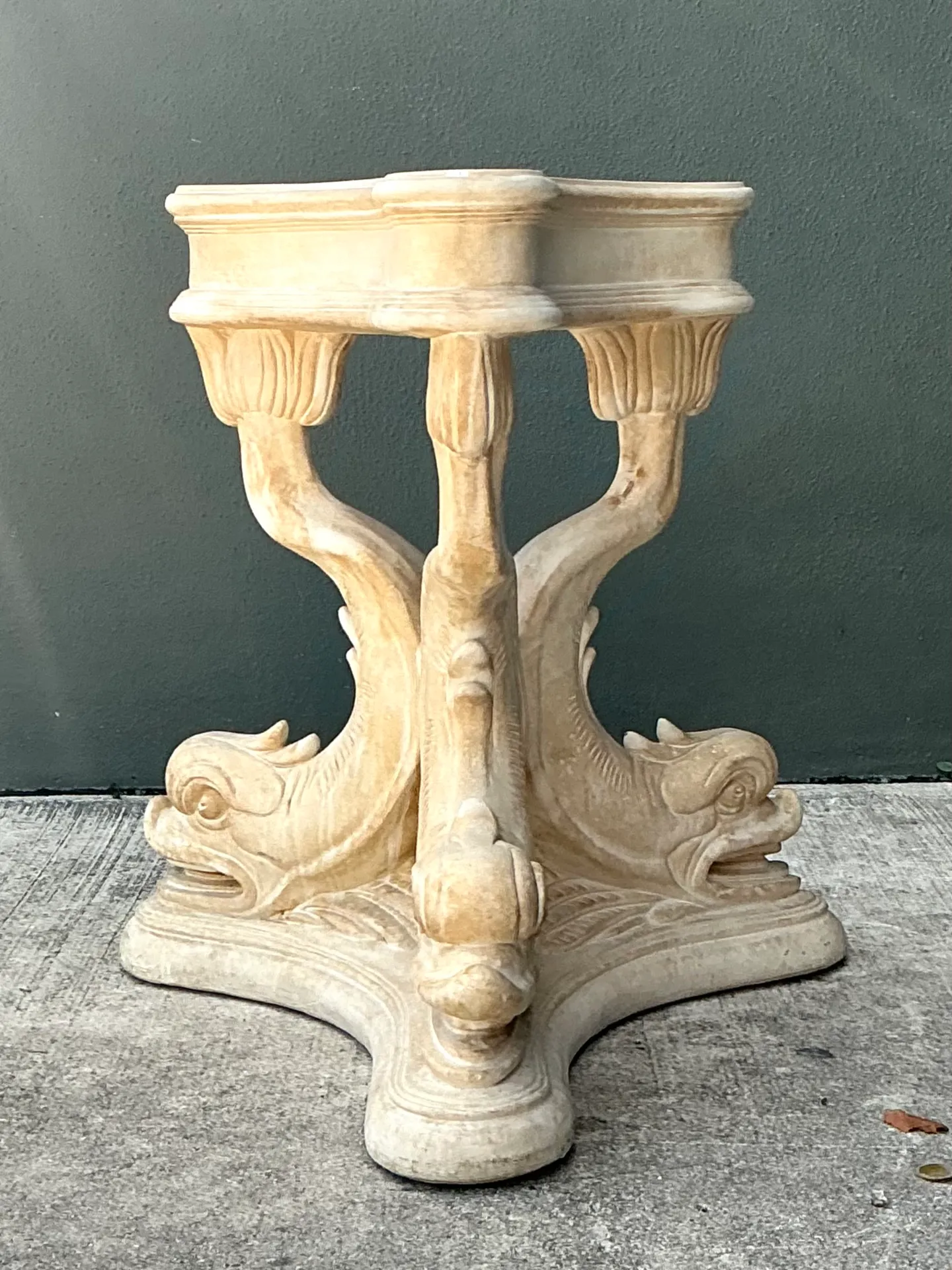 Vintage Plaster Dolphin Base Glass Dining Table — additional photo 7