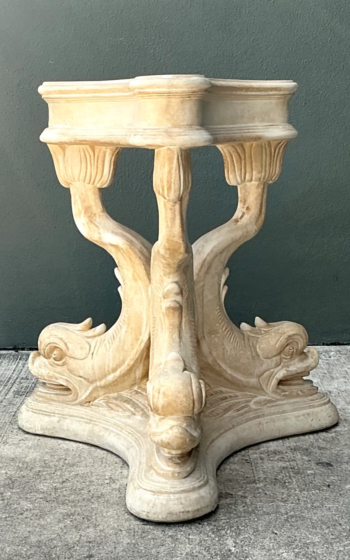 Vintage Plaster Dolphin Base Glass Dining Table — additional photo 7