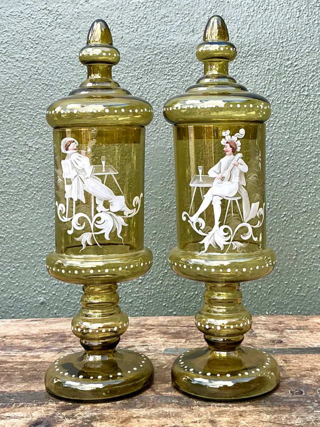 Vintage Hand-Painted Dandy Glass Apothecary Jars - Pair — additional photo 4