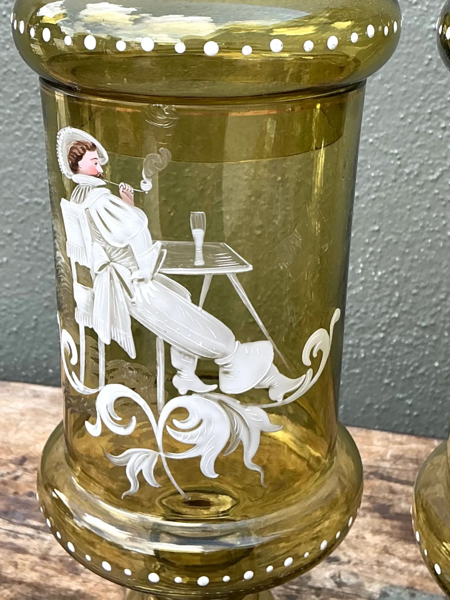Vintage Hand-Painted Dandy Glass Apothecary Jars - Pair — additional photo 1