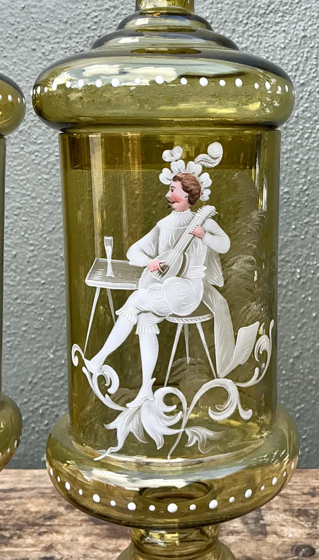 Vintage Hand-Painted Dandy Glass Apothecary Jars - Pair — additional photo 5