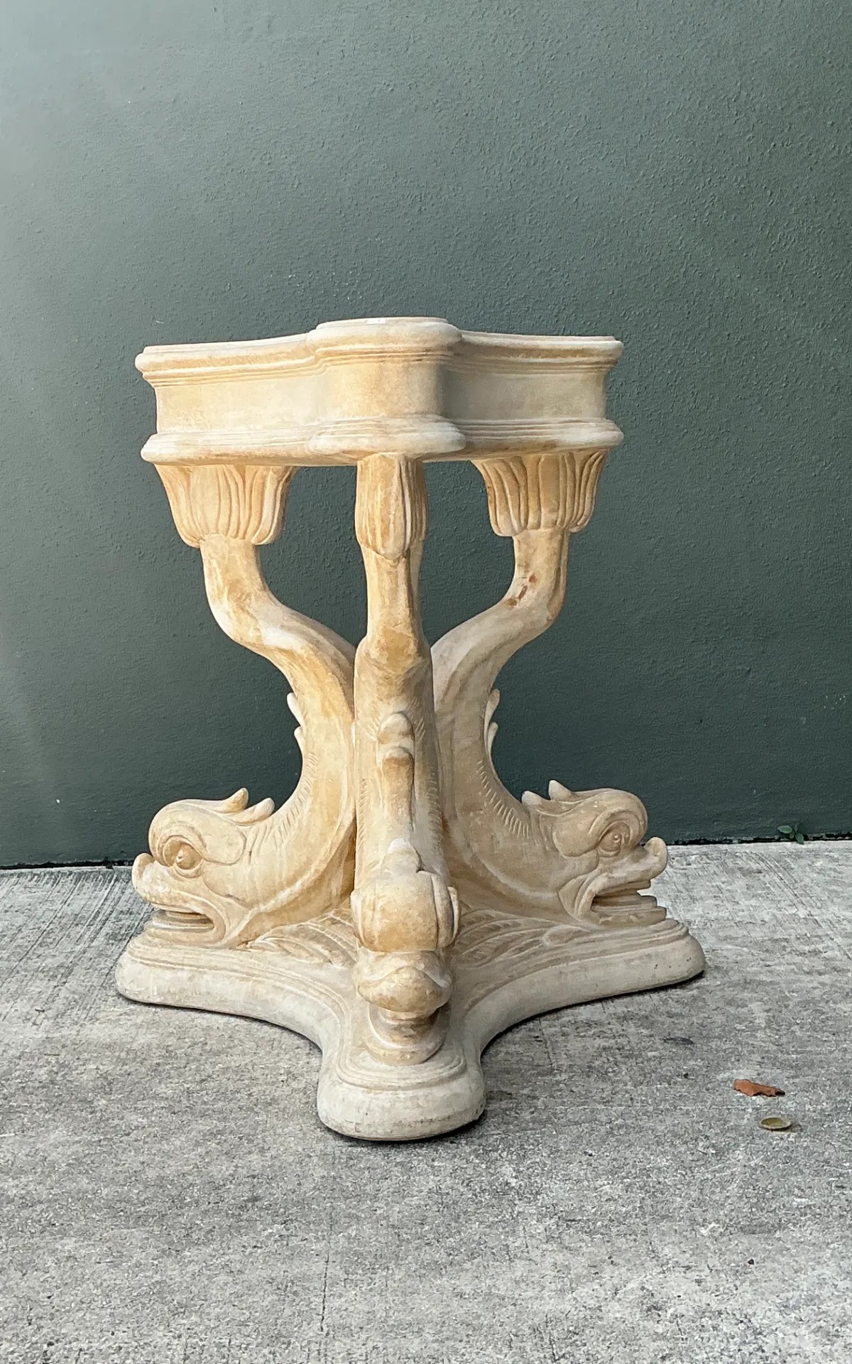 Vintage Plaster Dolphin Base Glass Dining Table — additional photo 3