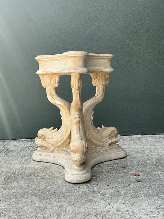 Vintage Plaster Dolphin Base Glass Dining Table — additional photo 3