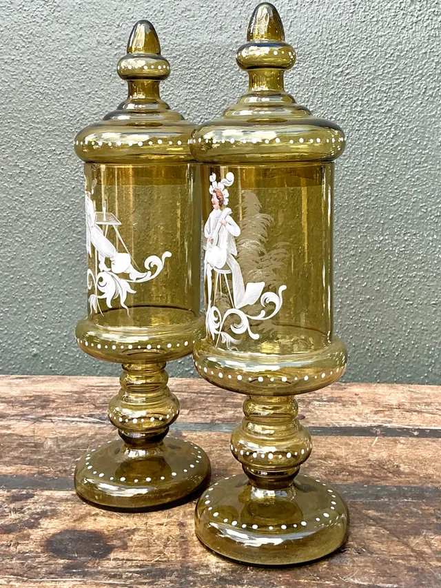 Vintage Hand-Painted Dandy Glass Apothecary Jars - Pair — additional photo 6
