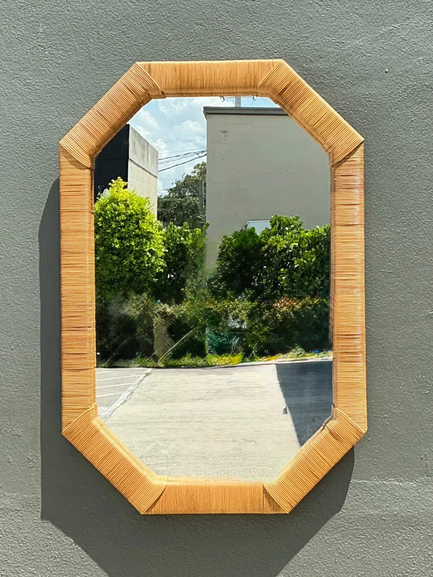 Vintage Octagonal Rattan Wrapped Wall Mirror — additional photo 7