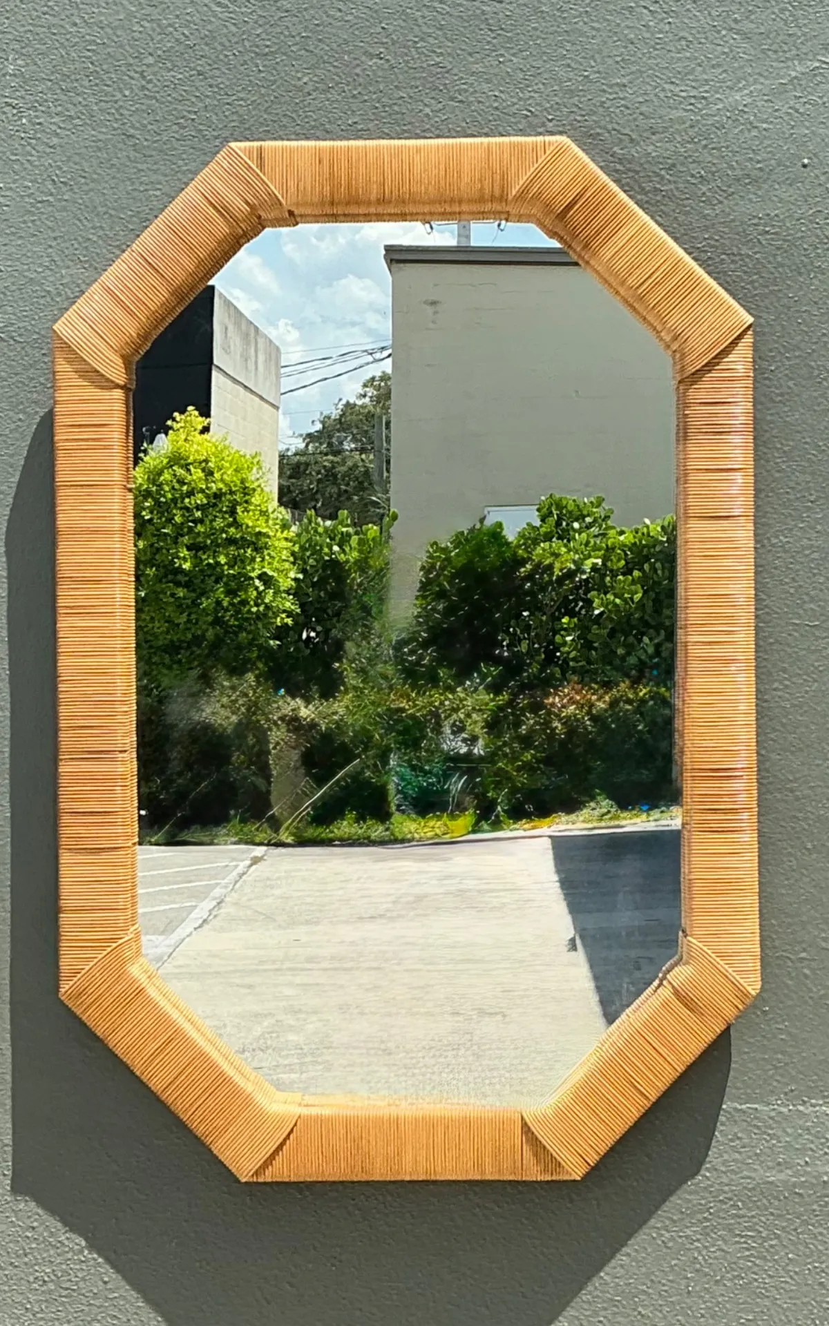 Vintage Octagonal Rattan Wrapped Wall Mirror — additional photo 7