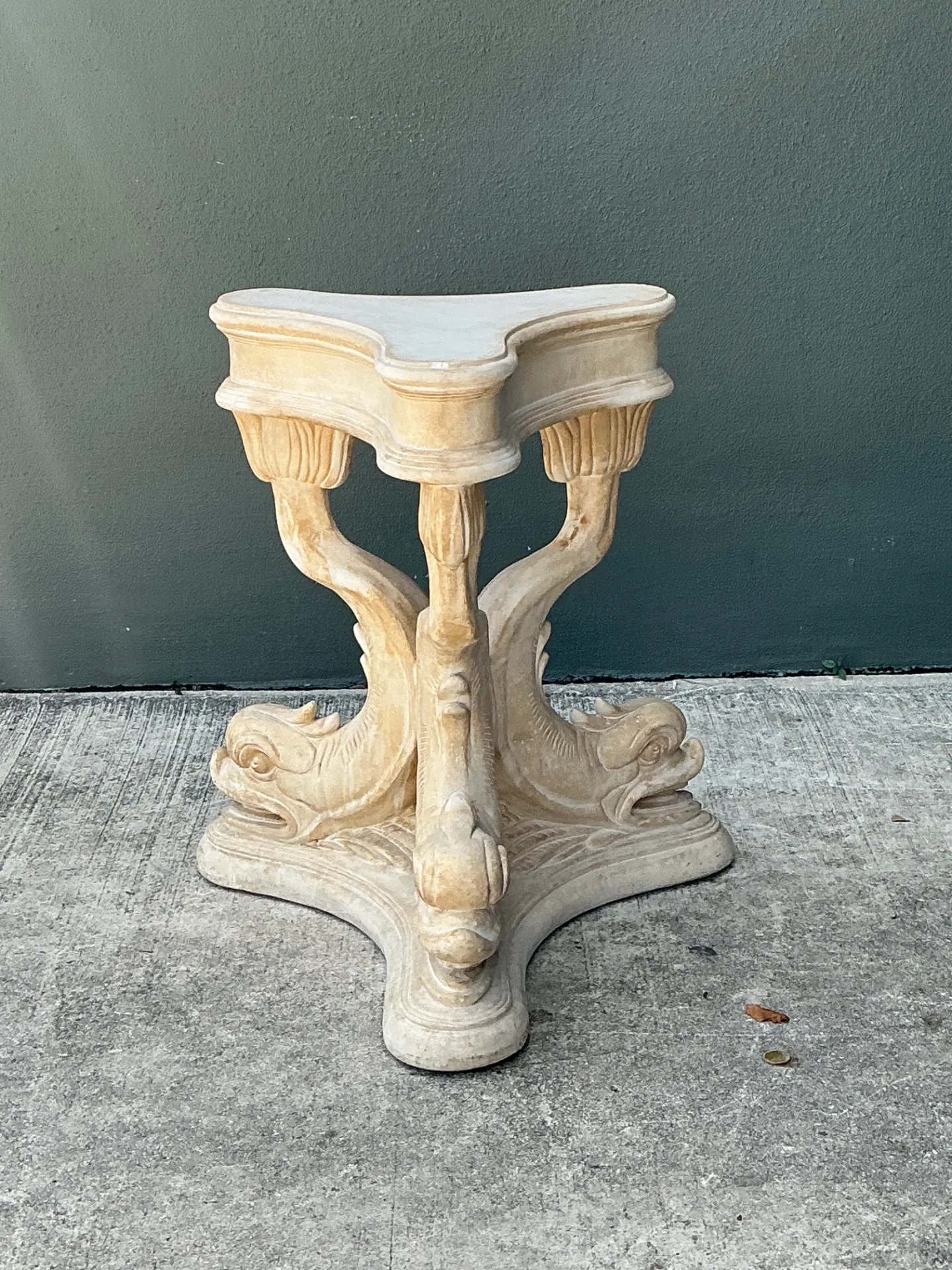 Vintage Plaster Dolphin Base Glass Dining Table — additional photo 1