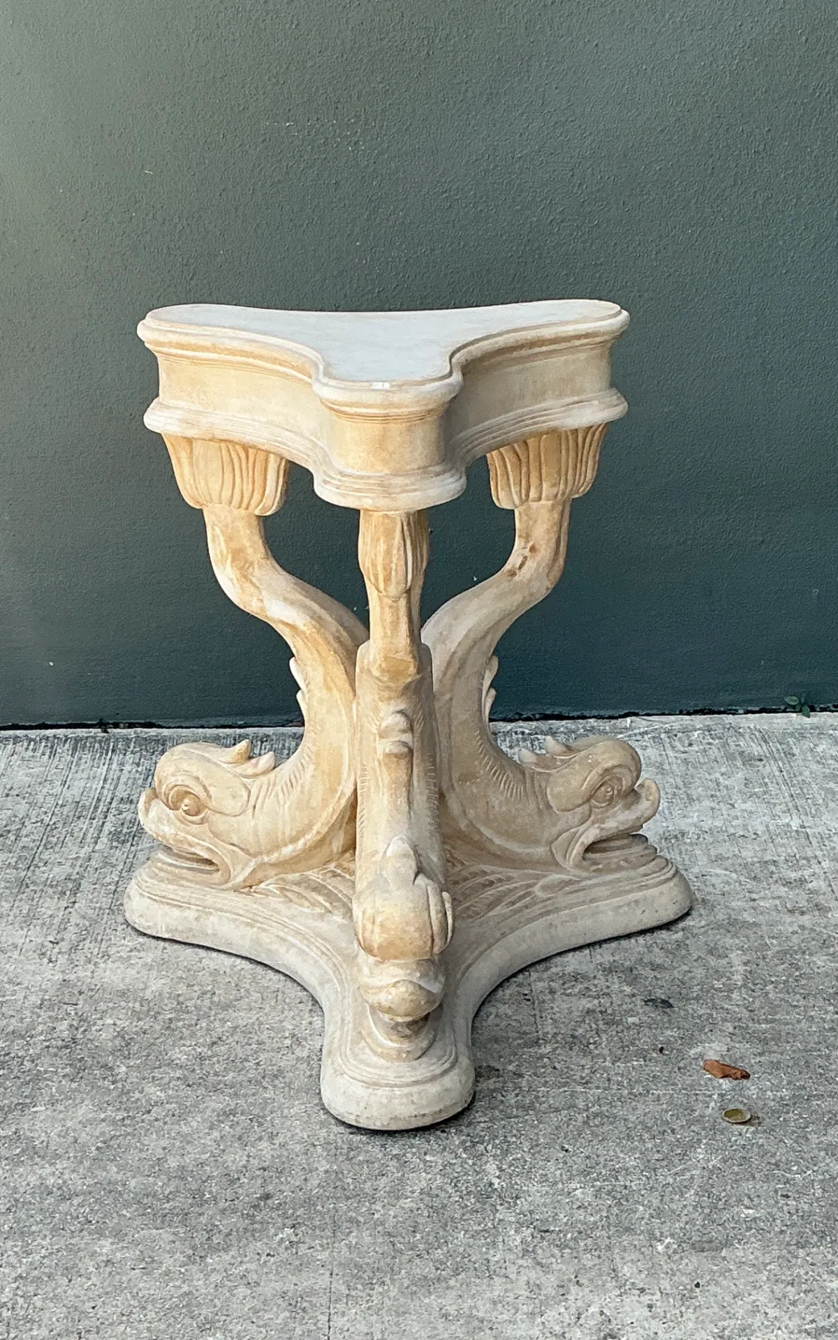Vintage Plaster Dolphin Base Glass Dining Table