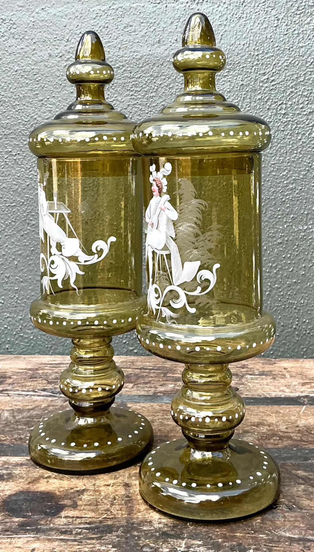 Vintage Hand-Painted Dandy Glass Apothecary Jars - Pair — additional photo 3