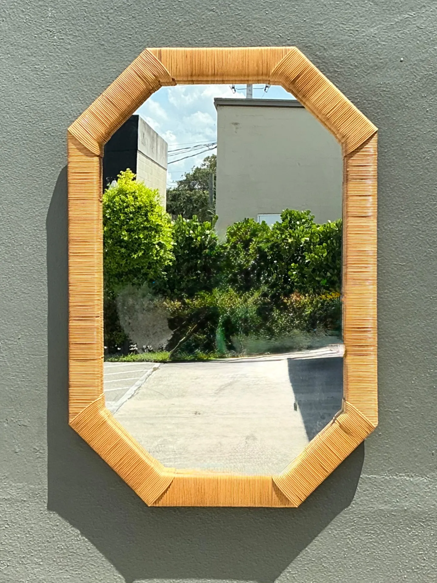Vintage Octagonal Rattan Wrapped Wall Mirror — additional photo 4