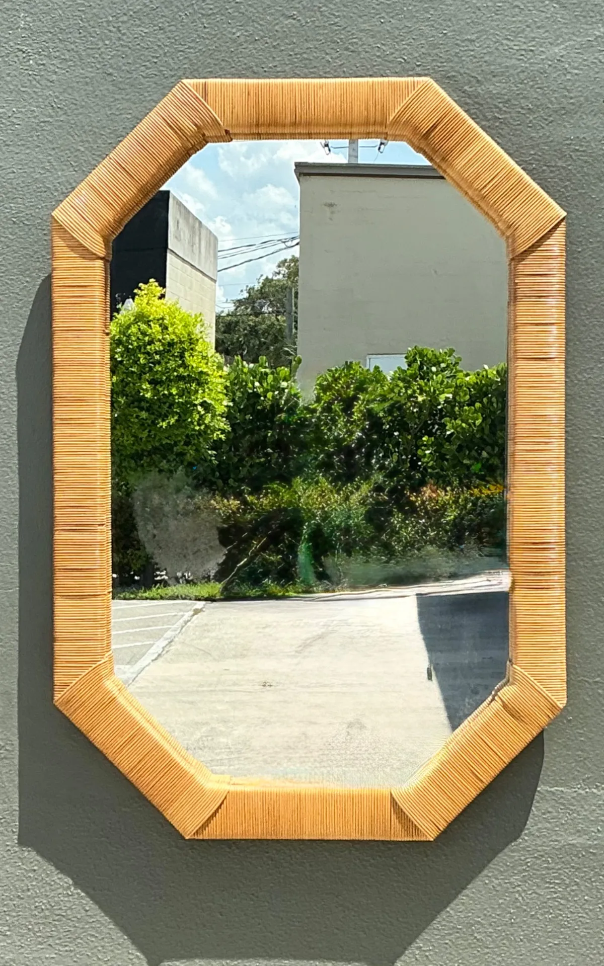 Vintage Octagonal Rattan Wrapped Wall Mirror — additional photo 4