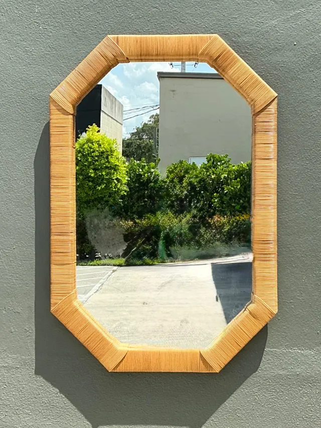 Vintage Octagonal Rattan Wrapped Wall Mirror — additional photo 4