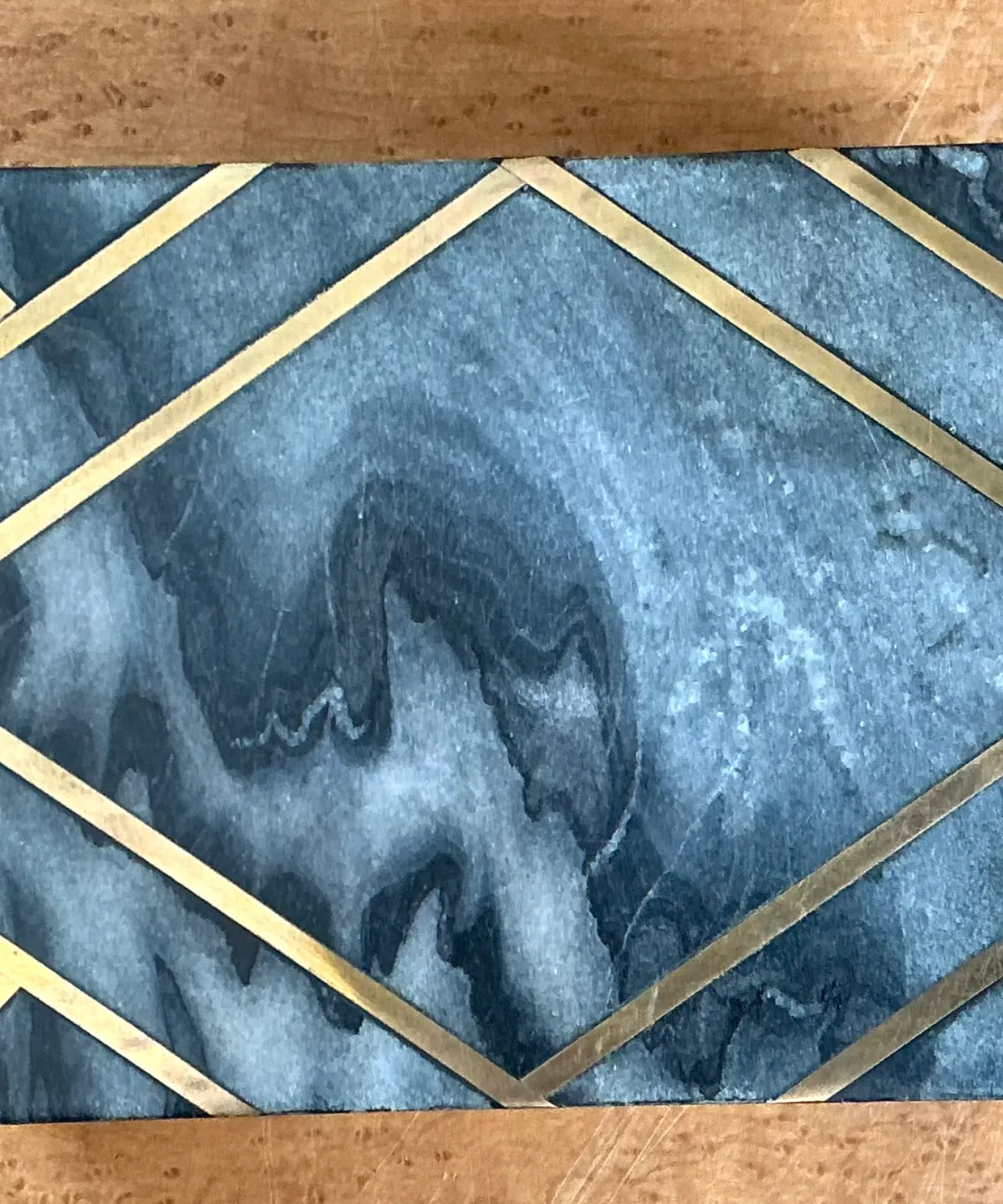 Vintage Geometric Brass Inlaid Stone Box