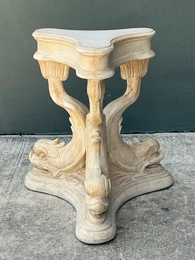 Vintage Plaster Dolphin Base Glass Dining Table — additional photo 5