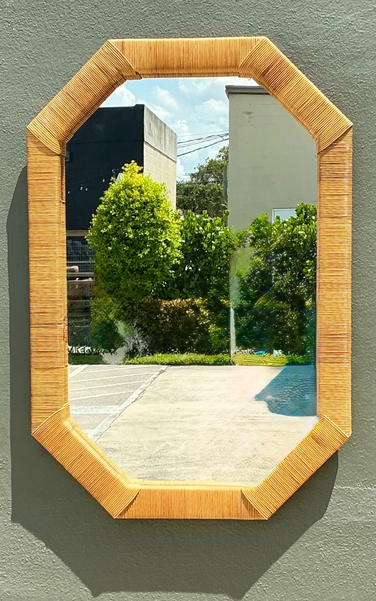 Vintage Octagonal Rattan Wrapped Wall Mirror — additional photo 5