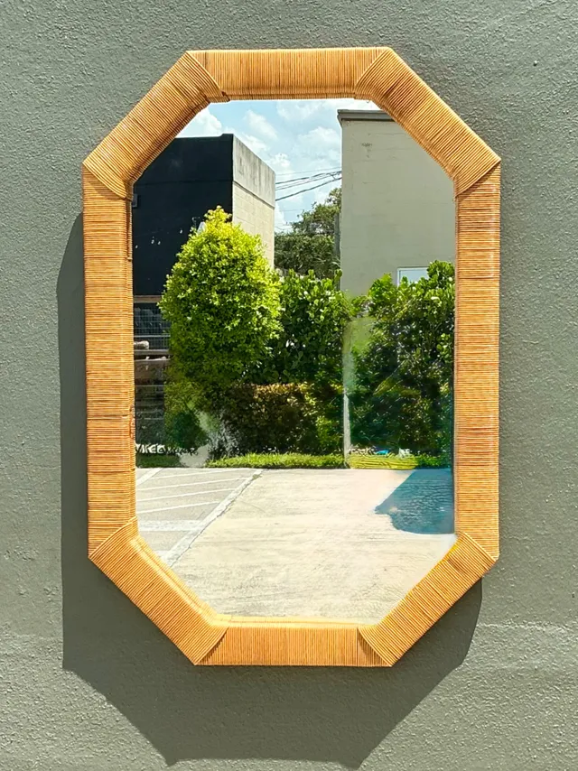 Vintage Octagonal Rattan Wrapped Wall Mirror — additional photo 5