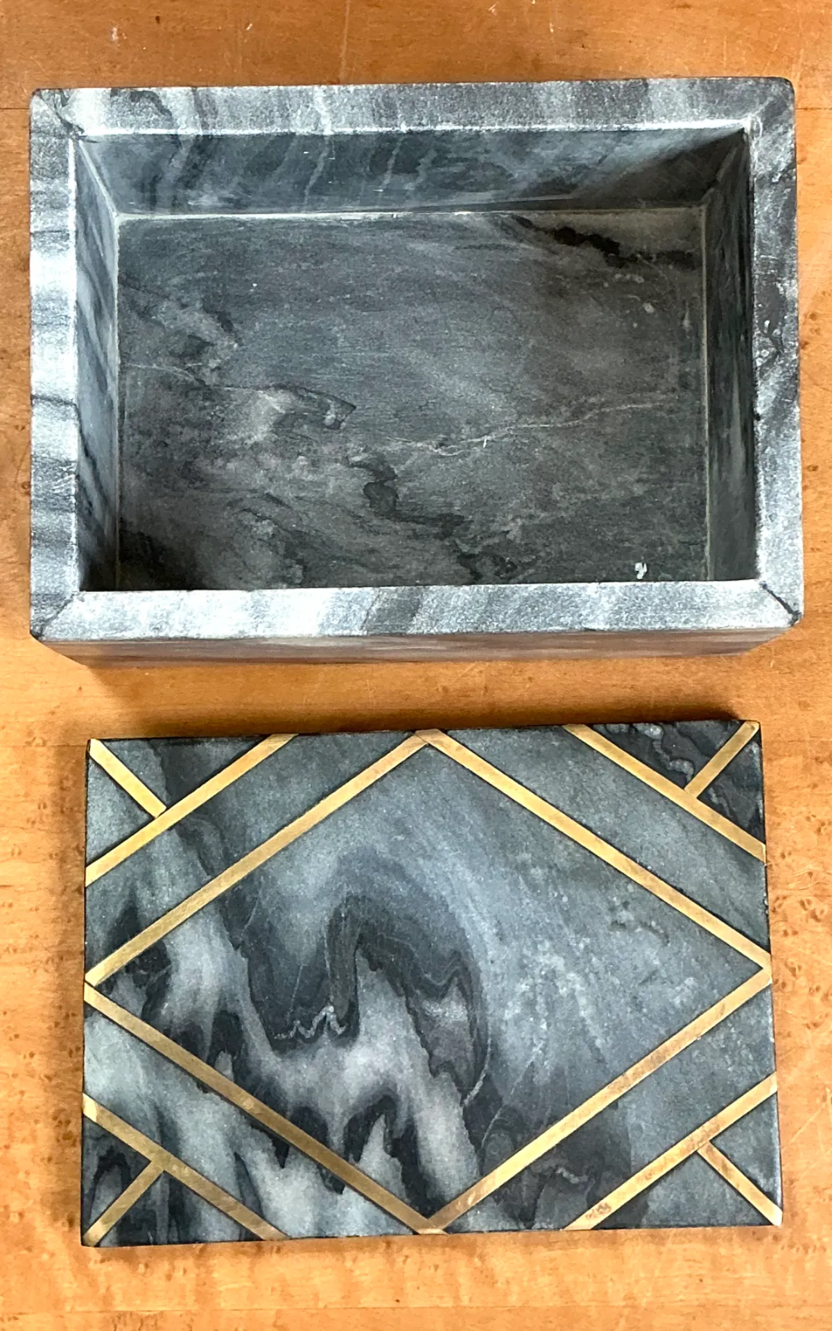 Vintage Geometric Brass Inlaid Stone Box — additional photo 5