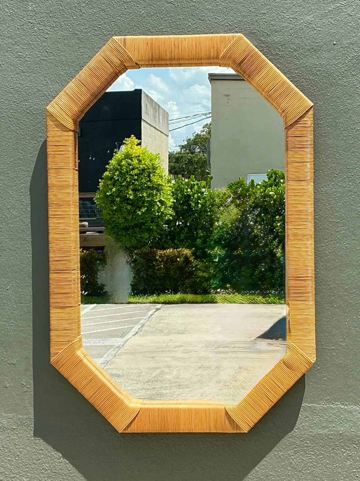 Vintage Octagonal Rattan Wrapped Wall Mirror — additional photo 2