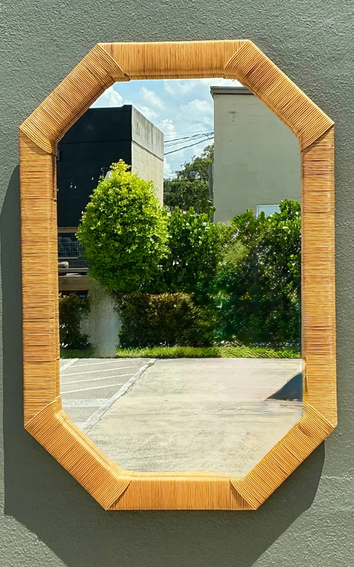 Vintage Octagonal Rattan Wrapped Wall Mirror — additional photo 2