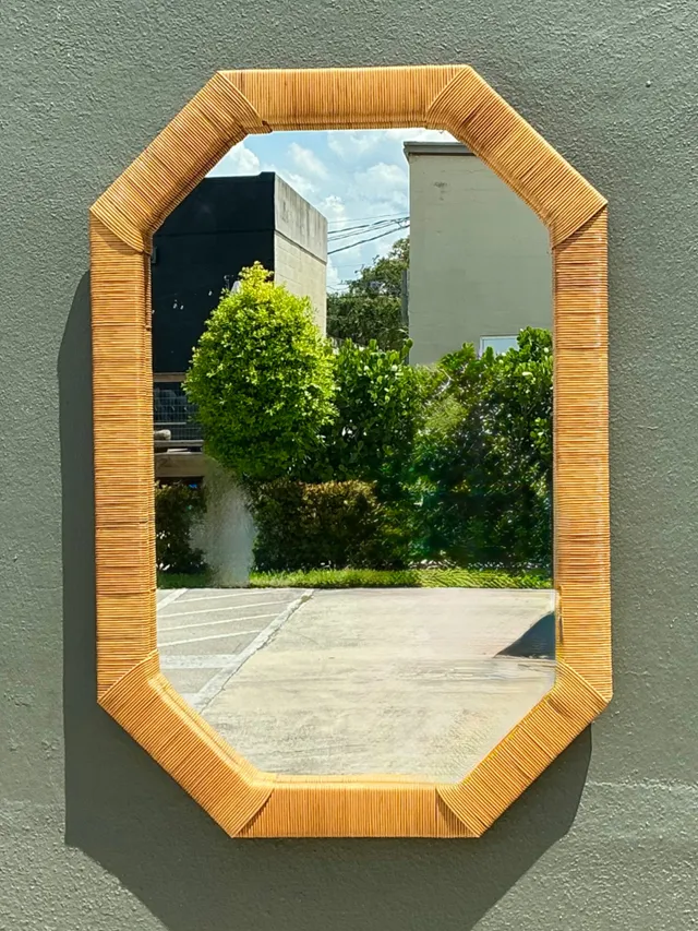 Vintage Octagonal Rattan Wrapped Wall Mirror — additional photo 2