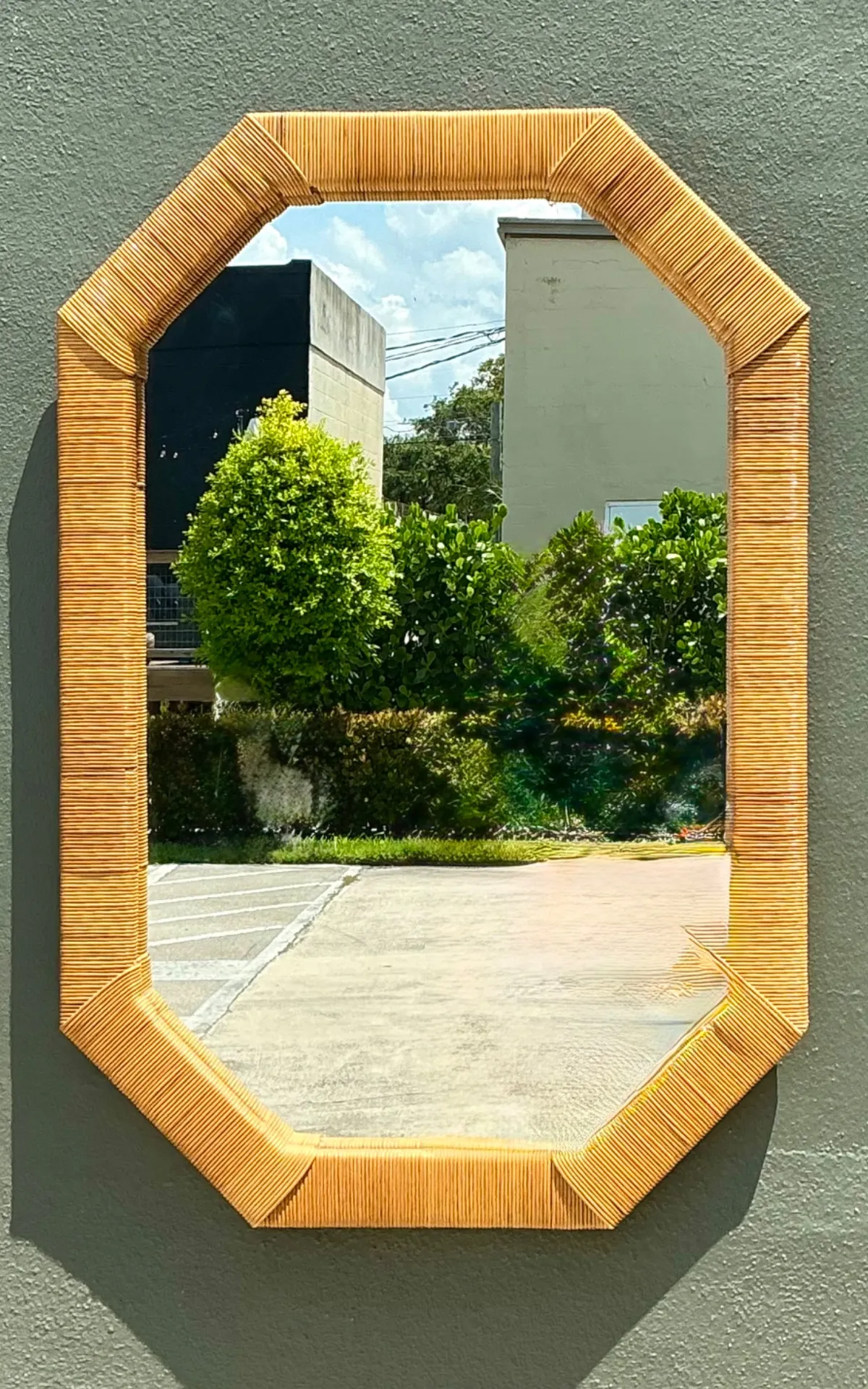 Vintage Octagonal Rattan Wrapped Wall Mirror
