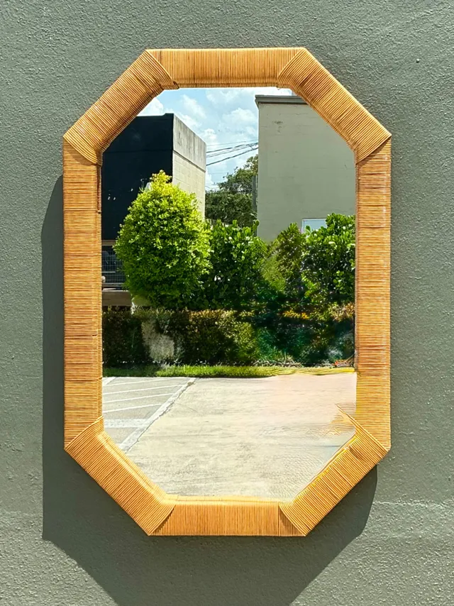 Vintage Octagonal Rattan Wrapped Wall Mirror — additional photo 1