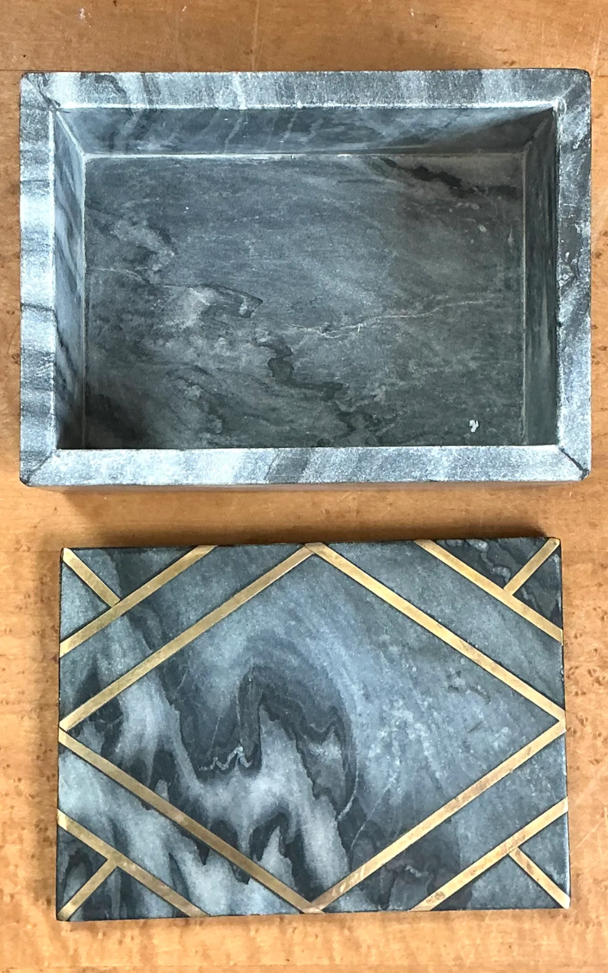 Vintage Geometric Brass Inlaid Stone Box — additional photo 7