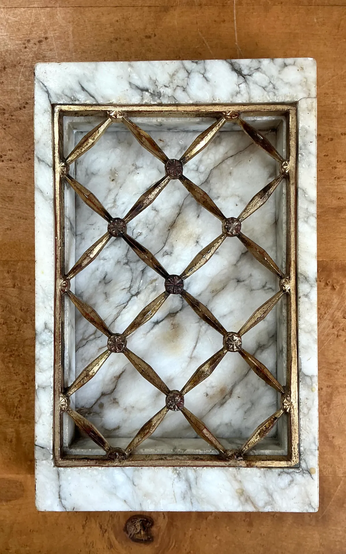 Vintage Marble and Brass Decorative Dresser Tray